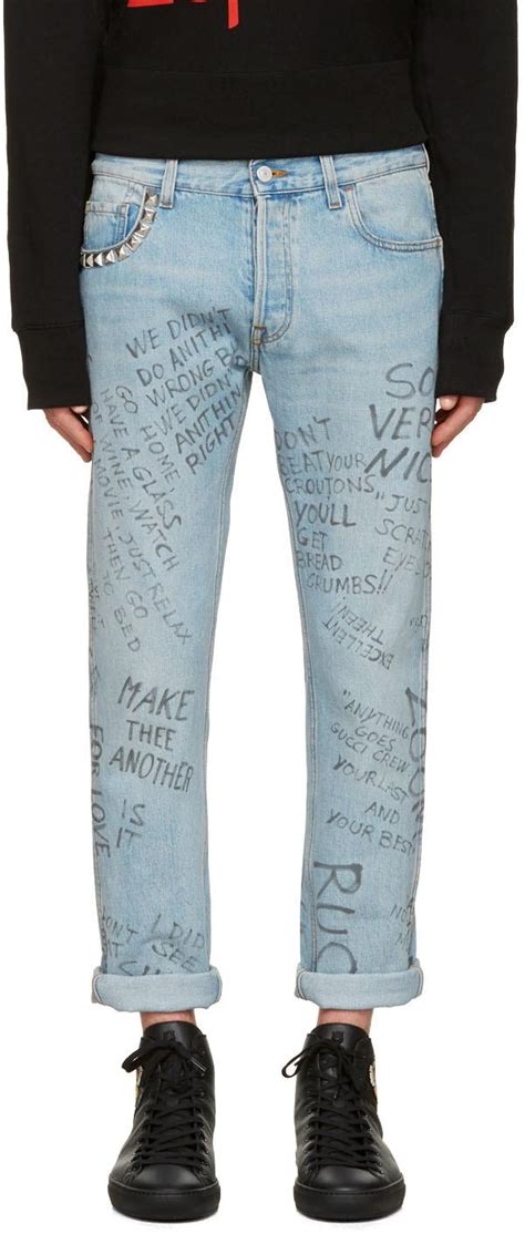 gucci blue studded scribble jeans|Gucci denim jeans.